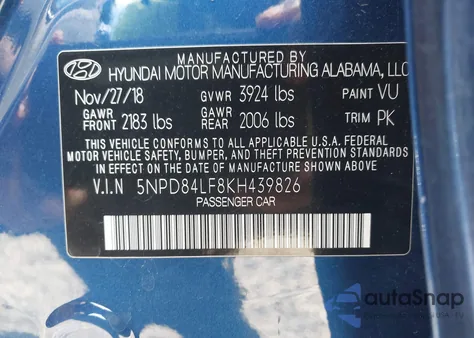 2019 Hyundai Elantra Sel z USA, uszkodzony, nr VIN 5NPD84LF8KH439826